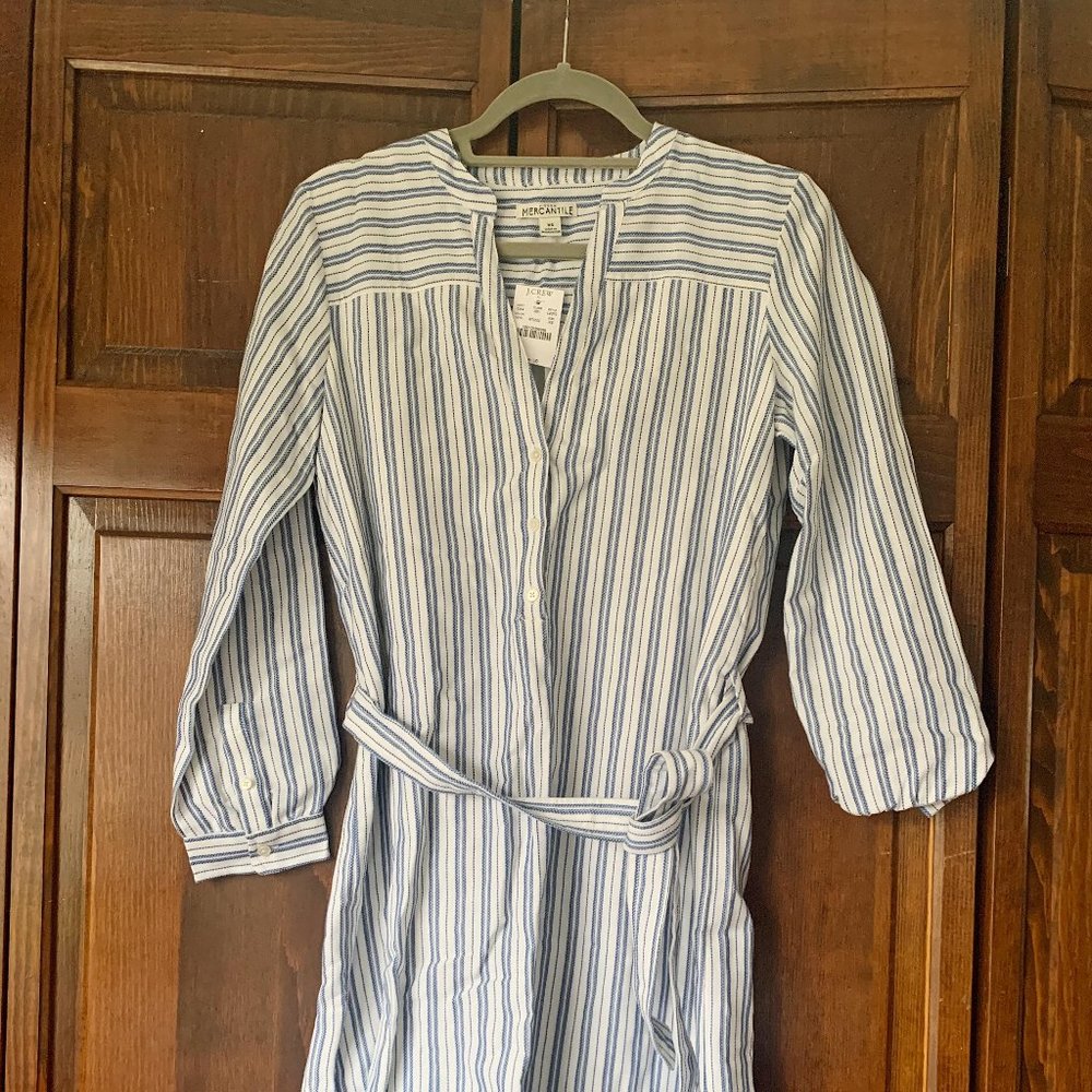 J Crew Dress XS Striped Blue White New